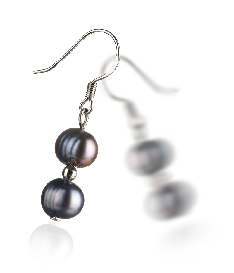 6-7mm A Quality Freshwater Cultured Pearl Earring Pair in Cerella Black - #2