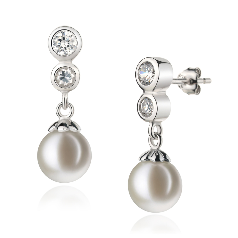 7-8mm AAAA Quality Freshwater Cultured Pearl Earring Pair in Colleen White - #2