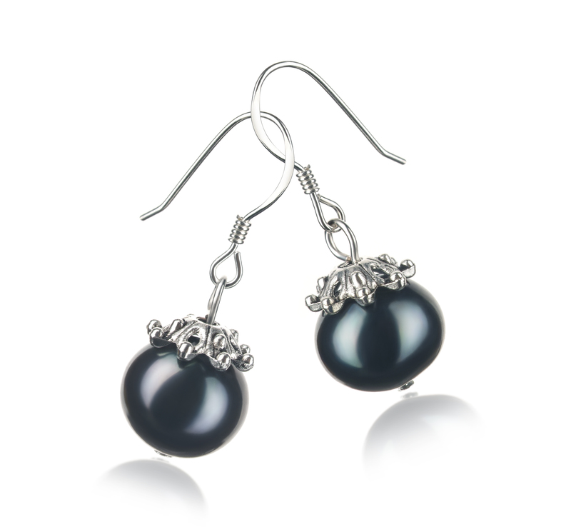 8-9mm A Quality Freshwater Cultured Pearl Earring Pair in Connor Black - #2