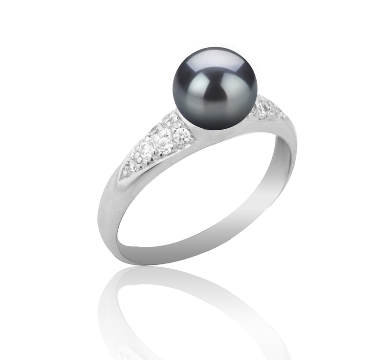 6-7mm AAAA Quality Freshwater Cultured Pearl Ring in Cristy Black - #2