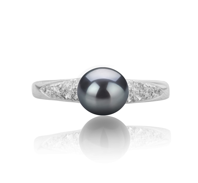 6-7mm AAAA Quality Freshwater Cultured Pearl Ring in Cristy Black - #4