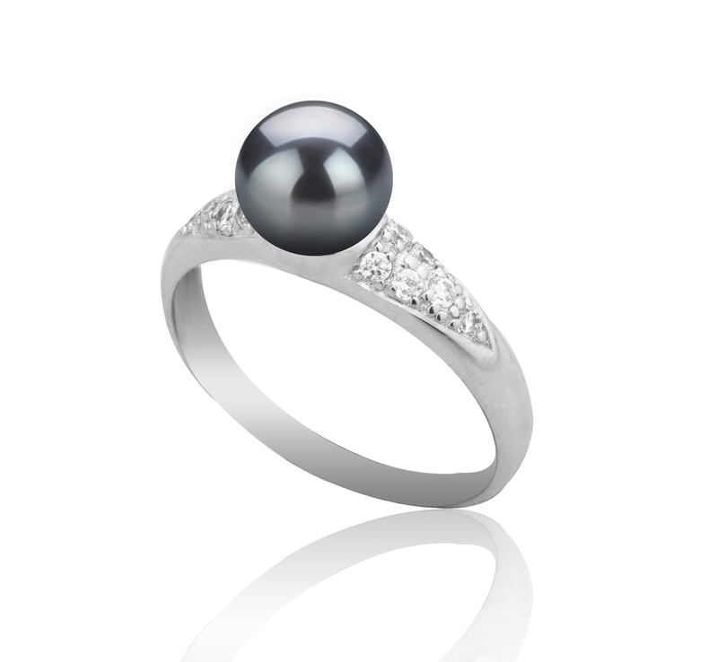 6-7mm AAAA Quality Freshwater Cultured Pearl Ring in Cristy Black - #5