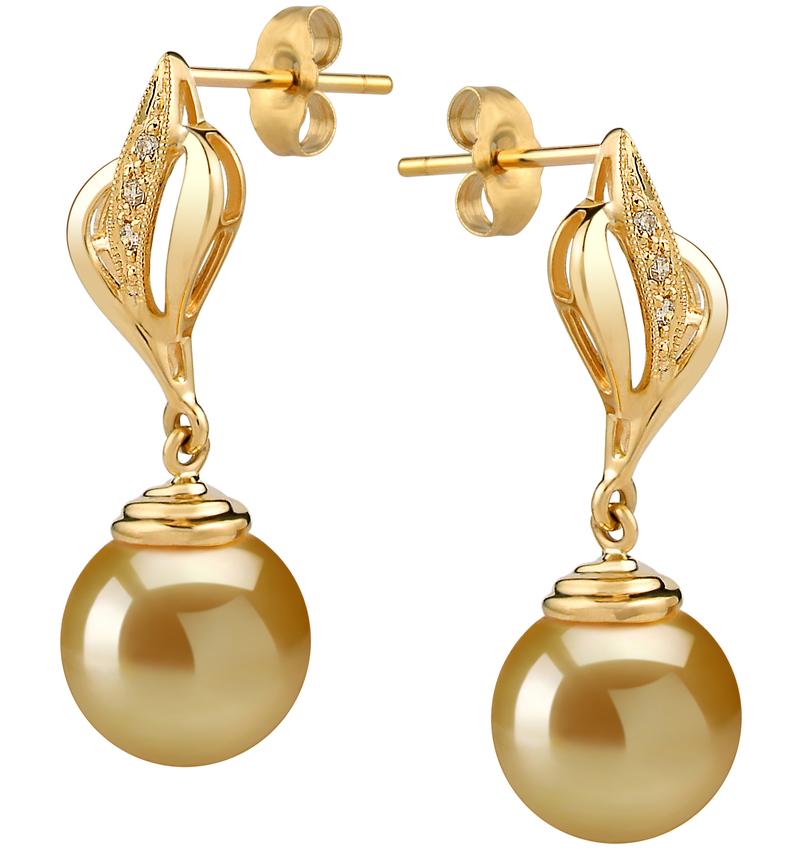 10-11mm AAA Quality South Sea Cultured Pearl Earring Pair in Damica Gold - #2