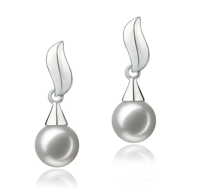 7-8mm AA Quality Japanese Akoya Cultured Pearl Earring Pair in Edith White - #1