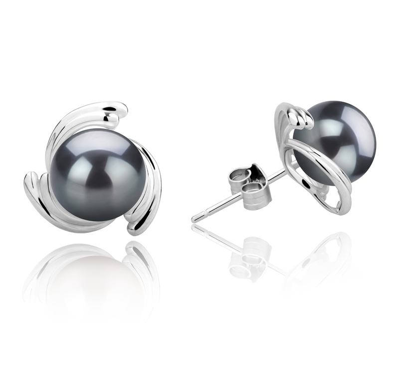 8-9mm AAA Quality Tahitian Cultured Pearl Earring Pair in Eva Black - #2