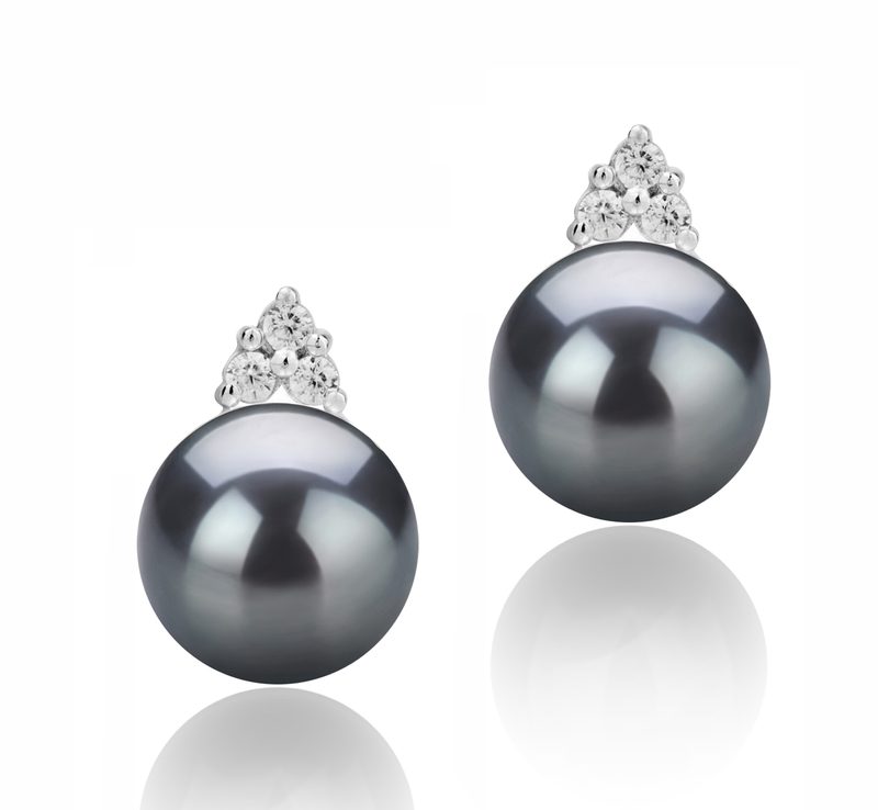 8-9mm AAAA Quality Freshwater Cultured Pearl Earring Pair in Evelyn Black - #1