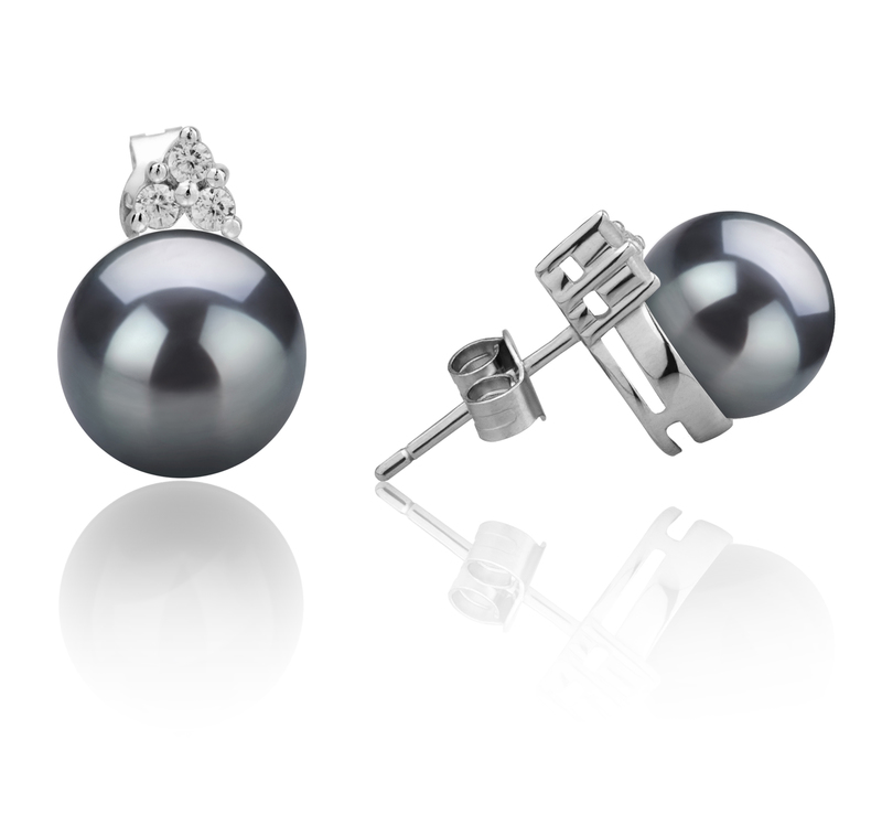 8-9mm AAAA Quality Freshwater Cultured Pearl Earring Pair in Evelyn Black - #2