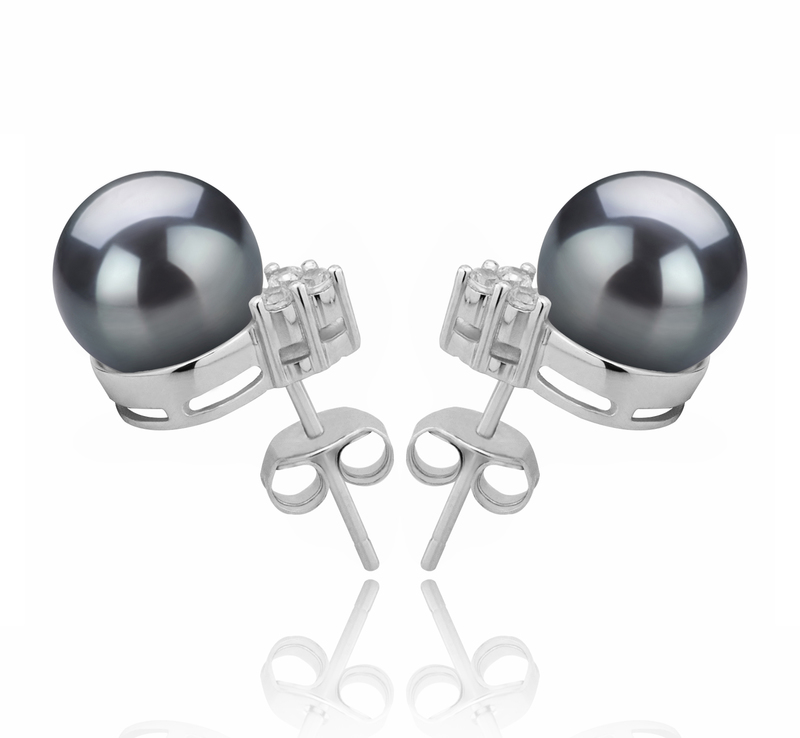 8-9mm AAAA Quality Freshwater Cultured Pearl Earring Pair in Evelyn Black - #3