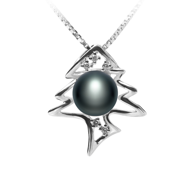 7-8mm AA Quality Freshwater Cultured Pearl Pendant in Fishbone Black - #1