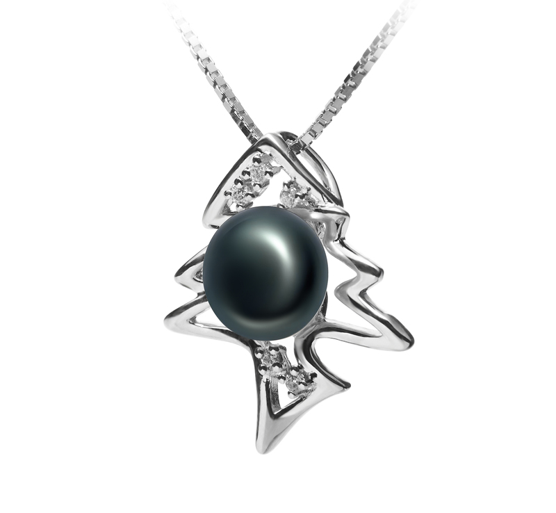 7-8mm AA Quality Freshwater Cultured Pearl Pendant in Fishbone Black - #2