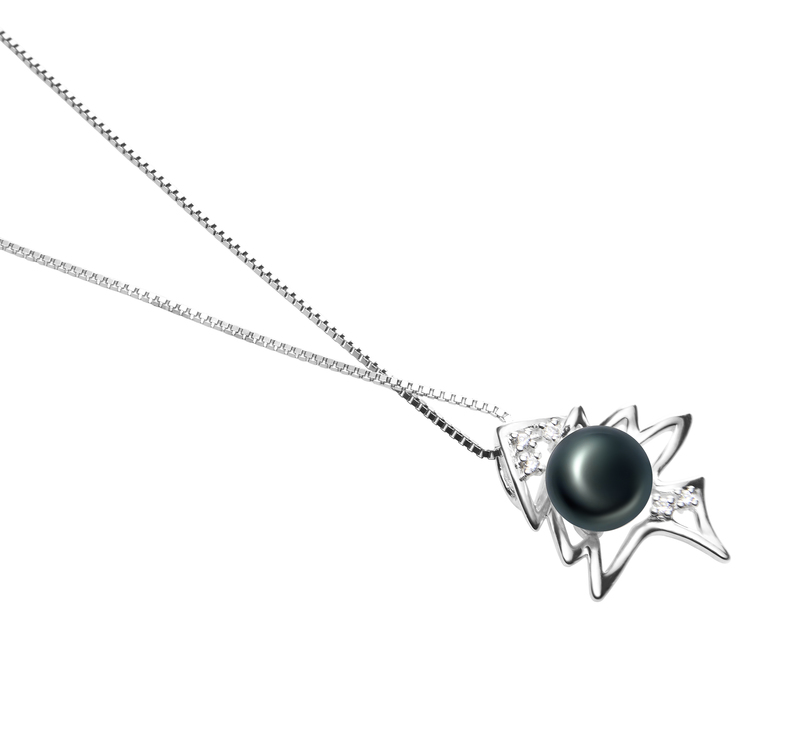 7-8mm AA Quality Freshwater Cultured Pearl Pendant in Fishbone Black - #3