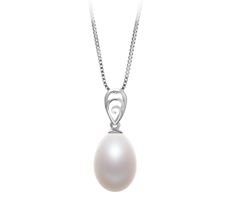 10-11mm AA - Drop Quality Freshwater Cultured Pearl Pendant in Fotina White - #1