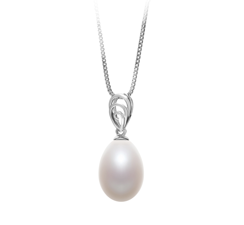 10-11mm AA - Drop Quality Freshwater Cultured Pearl Pendant in Fotina White - #2
