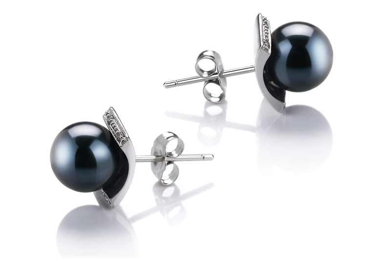 8-9mm AA Quality Japanese Akoya Cultured Pearl Earring Pair in Francine Black - #2