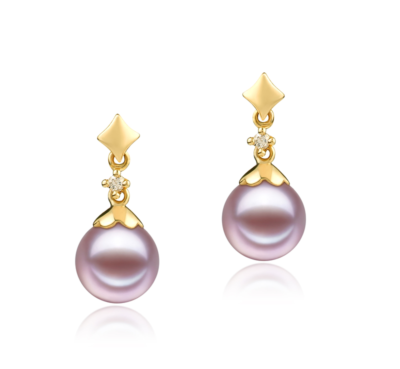 7-8mm AAAA Quality Freshwater Cultured Pearl Earring Pair in Georgia Lavender - #1