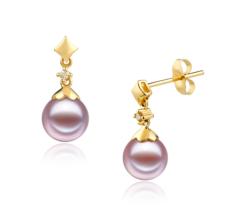 7-8mm AAAA Quality Freshwater Cultured Pearl Earring Pair in Georgia Lavender - #2