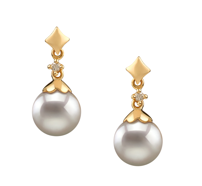 7-8mm AA Quality Japanese Akoya Cultured Pearl Earring Pair in Georgia White - #1