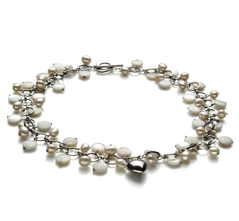 6-7mm A Quality Freshwater Cultured Pearl Necklace in Harmony - Pearl with Heart Charms White - #1