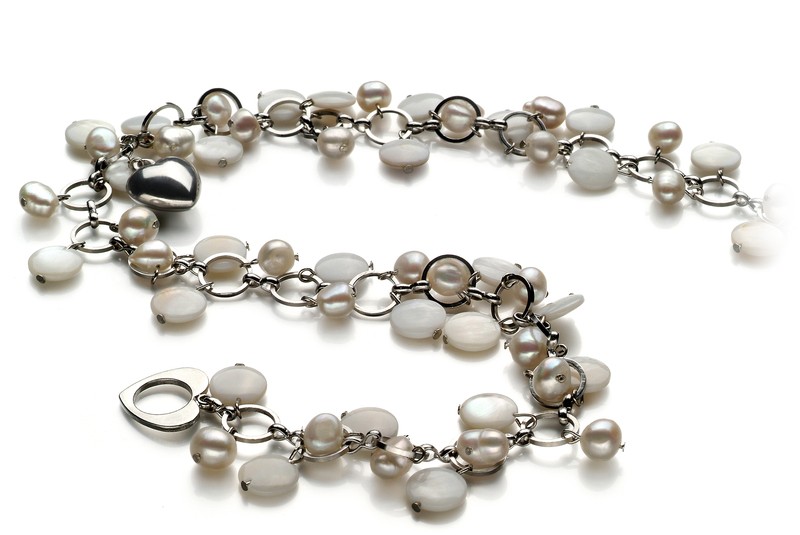 6-7mm A Quality Freshwater Cultured Pearl Necklace in Harmony - Pearl with Heart Charms White - #2