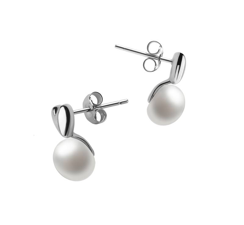 8-9mm AAA Quality Freshwater Cultured Pearl Earring Pair in Heart White - #2