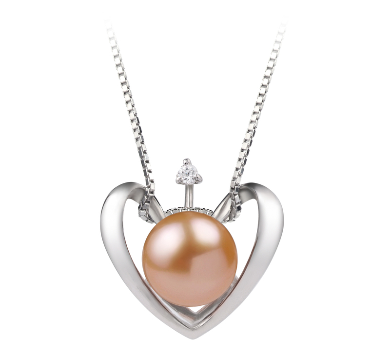 9-10mm AA Quality Freshwater Cultured Pearl Pendant in Heart Pink - #1