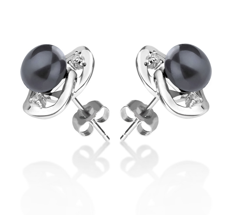 7-8mm AA Quality Freshwater Cultured Pearl Earring Pair in Katie Heart Black - #3