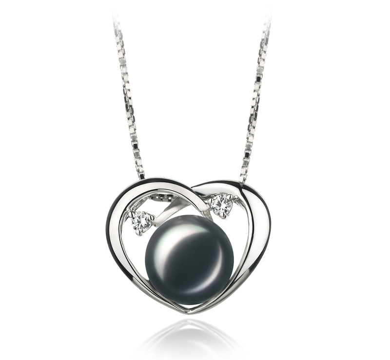 7-10mm AA Quality Freshwater Cultured Pearl Set in Katie Heart Black - #5