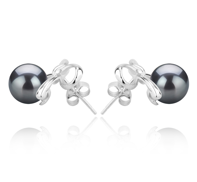 8-9mm AAA Quality Tahitian Cultured Pearl Earring Pair in Kayla Black - #3
