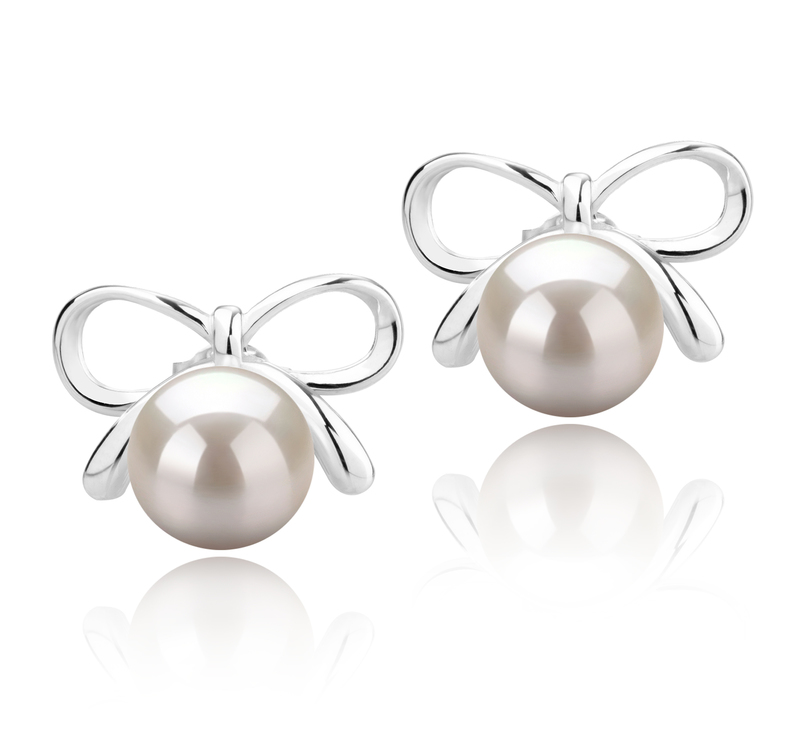 8-9mm AAAA Quality Freshwater Cultured Pearl Earring Pair in Kayla White - #1