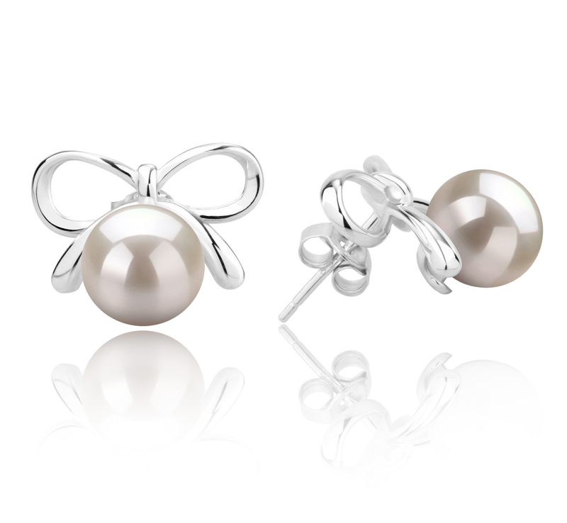 8-9mm AAAA Quality Freshwater Cultured Pearl Earring Pair in Kayla White - #2