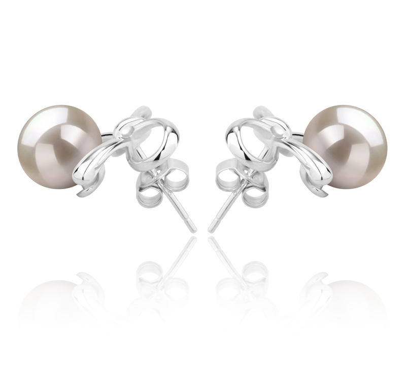 8-9mm AAAA Quality Freshwater Cultured Pearl Earring Pair in Kayla White - #3
