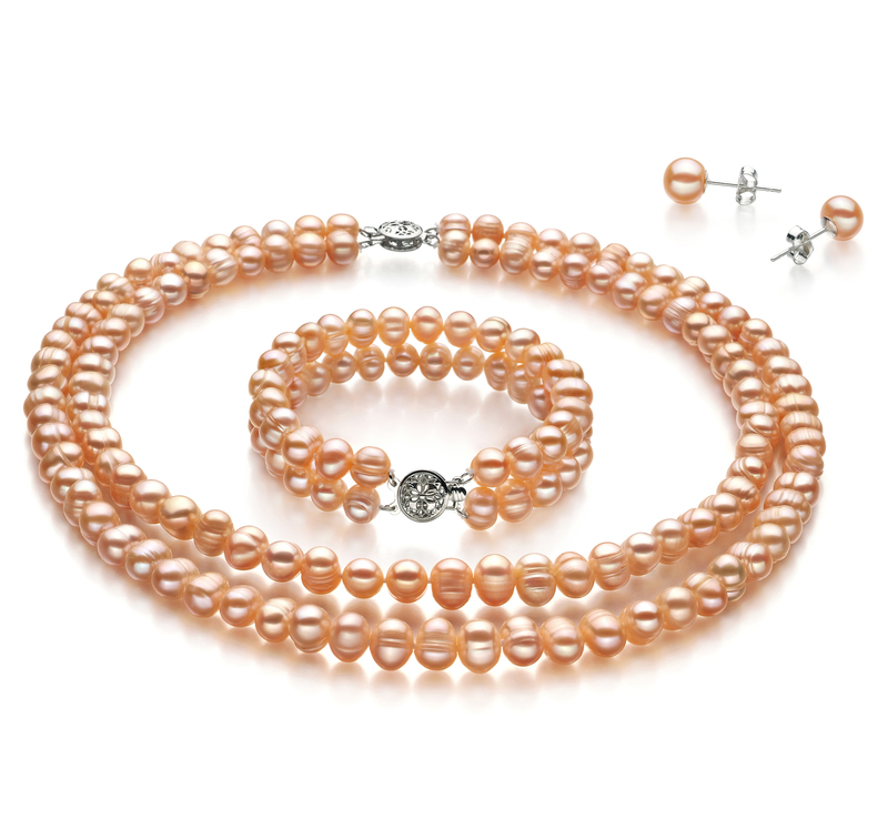 6-7mm A Quality Freshwater Cultured Pearl Set in Kayra Pink - #1