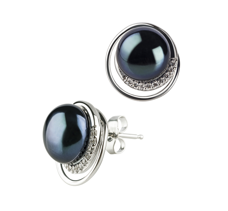 9-10mm AA Quality Freshwater Cultured Pearl Earring Pair in Kelly Black - #2