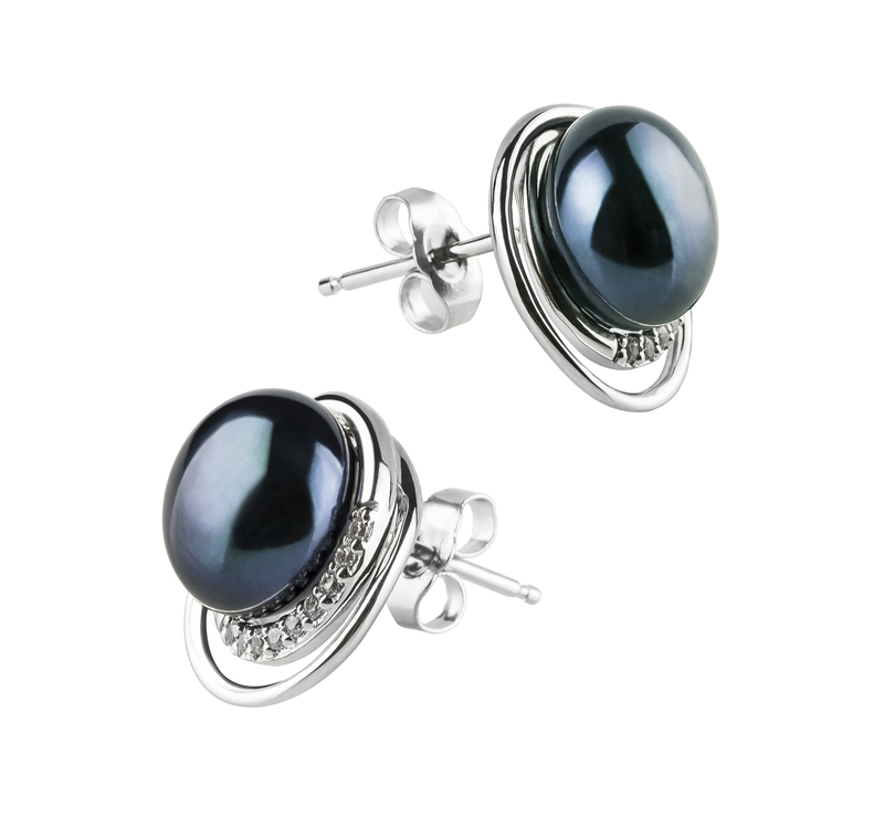 9-10mm AA Quality Freshwater Cultured Pearl Earring Pair in Kelly Black - #3