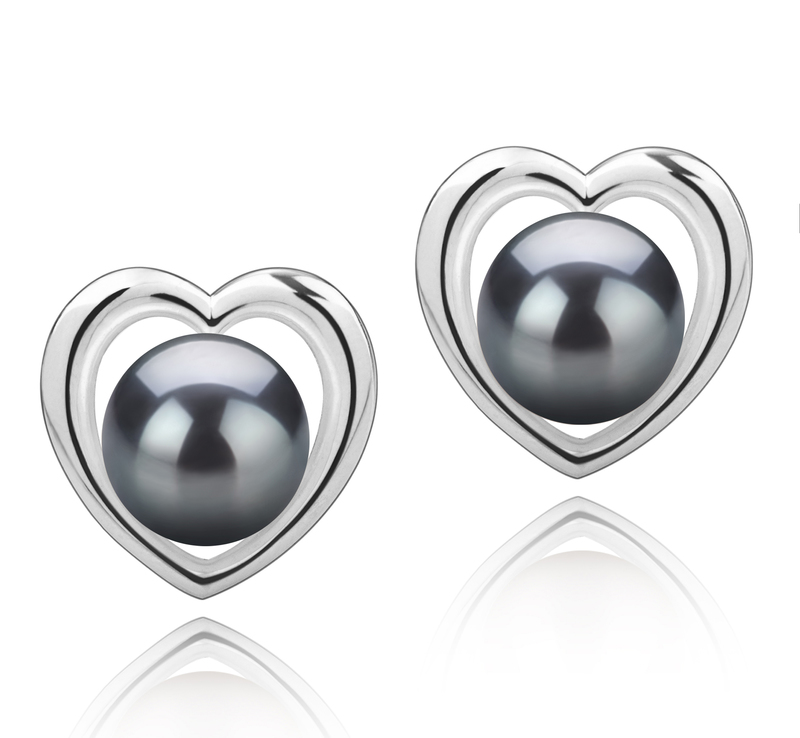 8-9mm AAA Quality Tahitian Cultured Pearl Earring Pair in Kimberly-Heart Black - #1