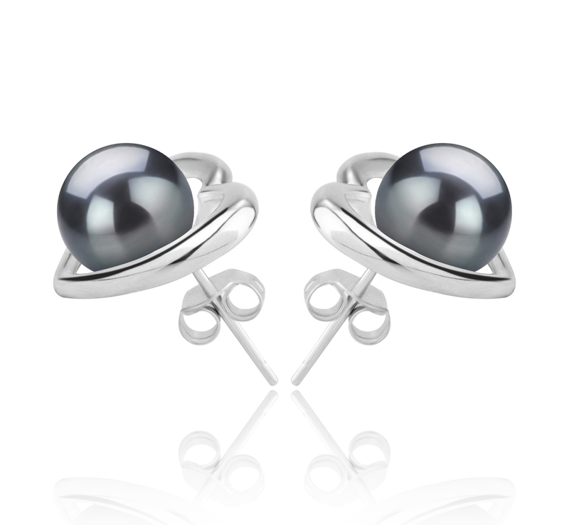 8-9mm AAA Quality Tahitian Cultured Pearl Earring Pair in Kimberly-Heart Black - #3