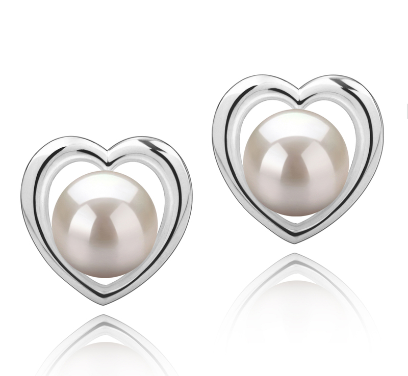 8-9mm AAAA Quality Freshwater Cultured Pearl Earring Pair in Kimberly-Heart White - #1