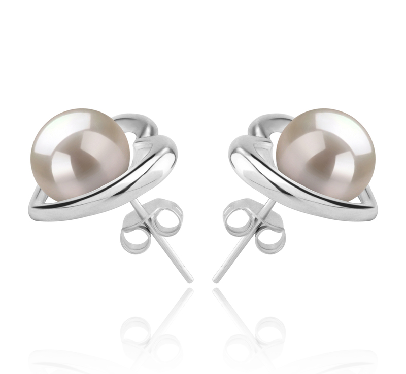 8-9mm AAAA Quality Freshwater Cultured Pearl Earring Pair in Kimberly-Heart White - #3