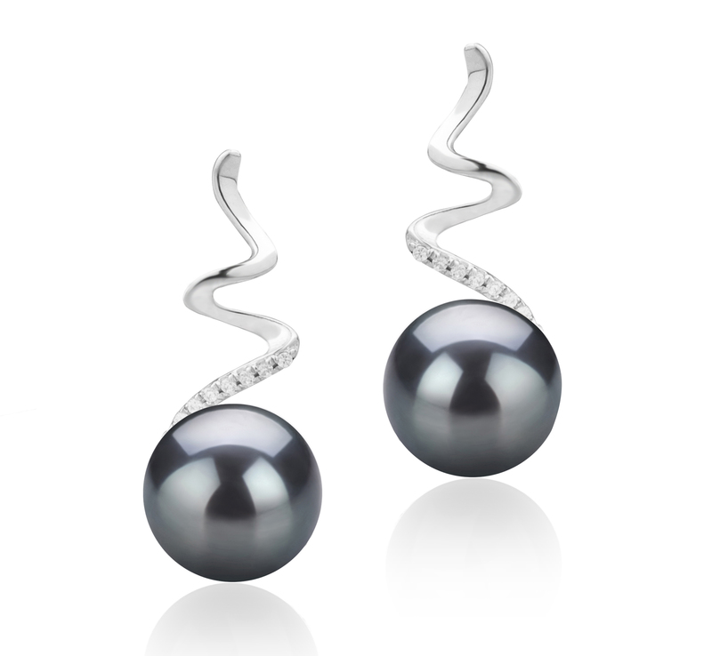 8-9mm AAAA Quality Freshwater Cultured Pearl Earring Pair in Lolita Black - #1