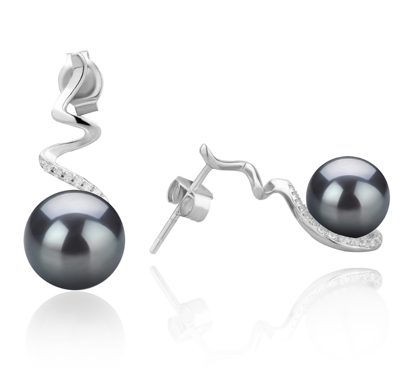 8-9mm AAAA Quality Freshwater Cultured Pearl Earring Pair in Lolita Black - #2
