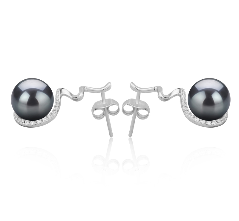 8-9mm AAAA Quality Freshwater Cultured Pearl Earring Pair in Lolita Black - #3