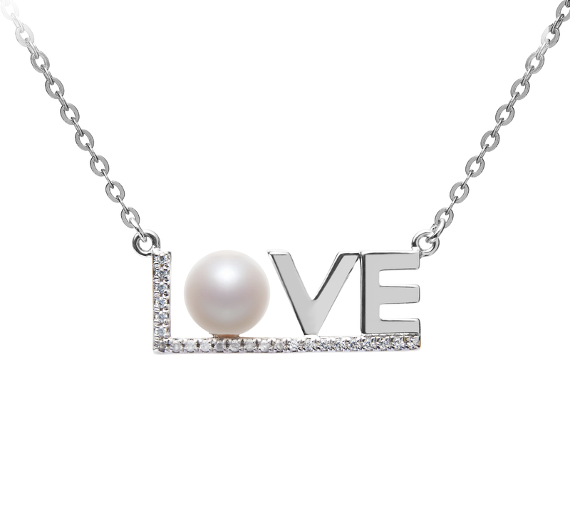 6-7mm AAAA Quality Freshwater Cultured Pearl Necklace in LOVE White - #1