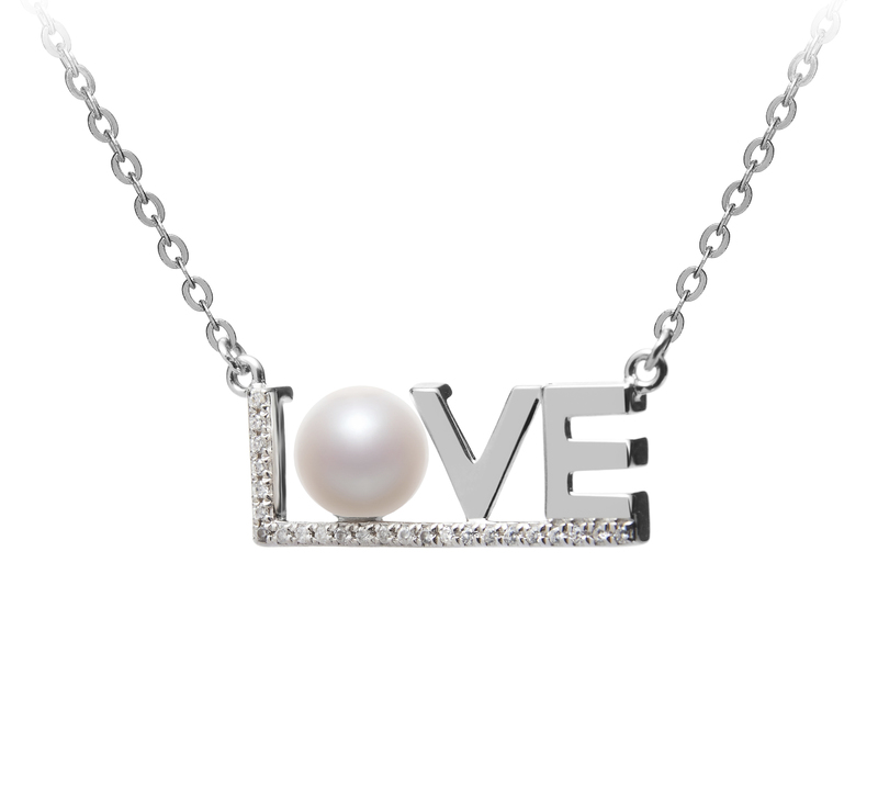 6-7mm AAAA Quality Freshwater Cultured Pearl Necklace in LOVE White - #2