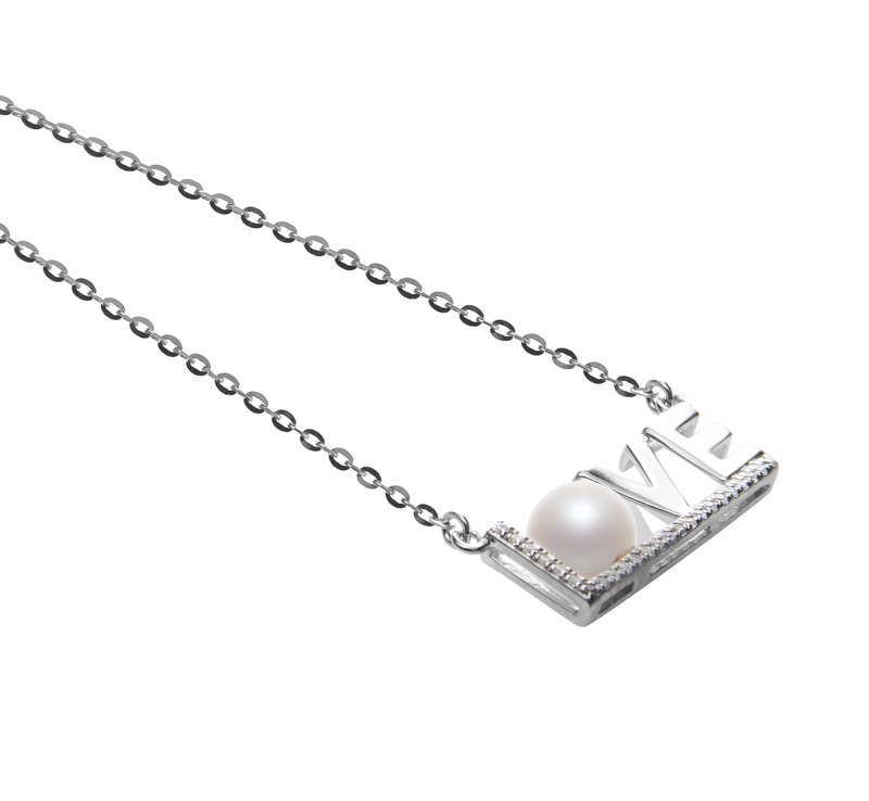 6-7mm AAAA Quality Freshwater Cultured Pearl Necklace in LOVE White - #3
