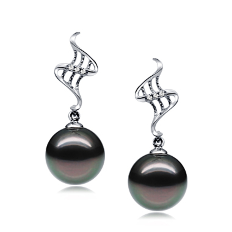 9-10mm AAA Quality Tahitian Cultured Pearl Earring Pair in Lure Black - #1
