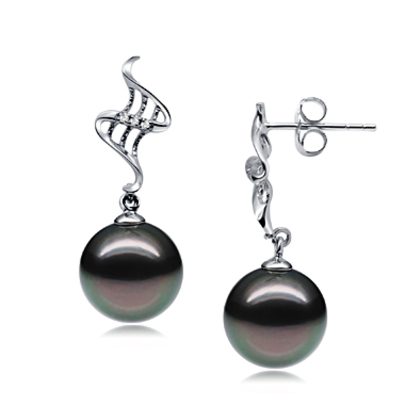 9-10mm AAA Quality Tahitian Cultured Pearl Earring Pair in Lure Black - #3