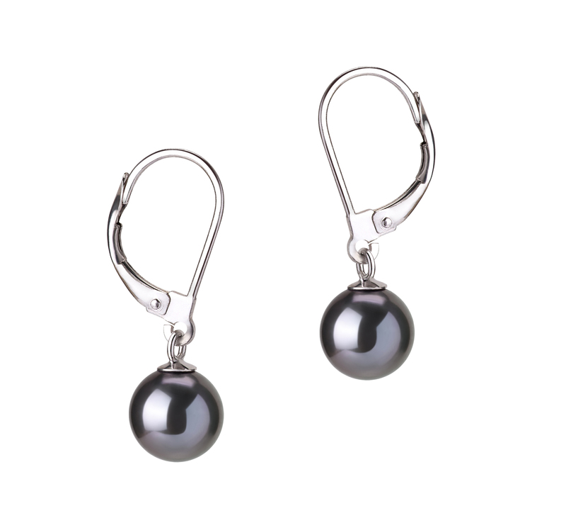 7-8mm AAAA Quality Freshwater Cultured Pearl Earring Pair in Marcella Black - #1