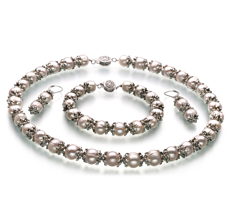 8-9mm A Quality Freshwater Cultured Pearl Set in MarieAnt White - #1