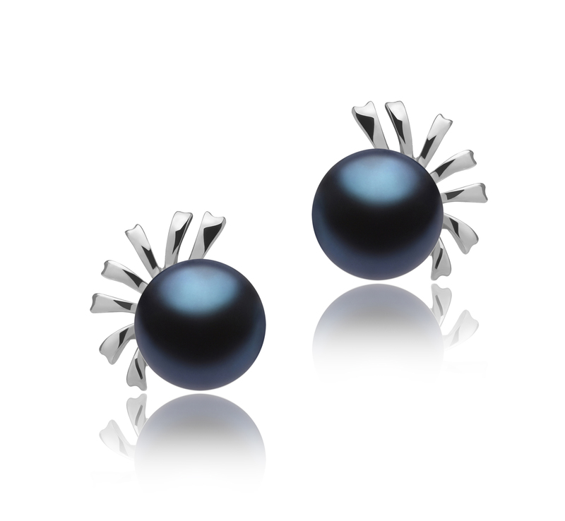 7-8mm AA Quality Freshwater Cultured Pearl Earring Pair in Marissa Black - #1