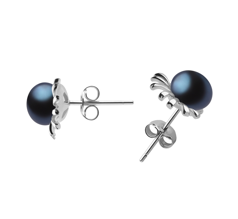 7-8mm AA Quality Freshwater Cultured Pearl Earring Pair in Marissa Black - #2